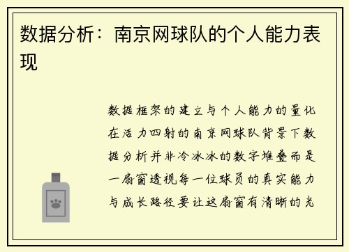 数据分析：南京网球队的个人能力表现